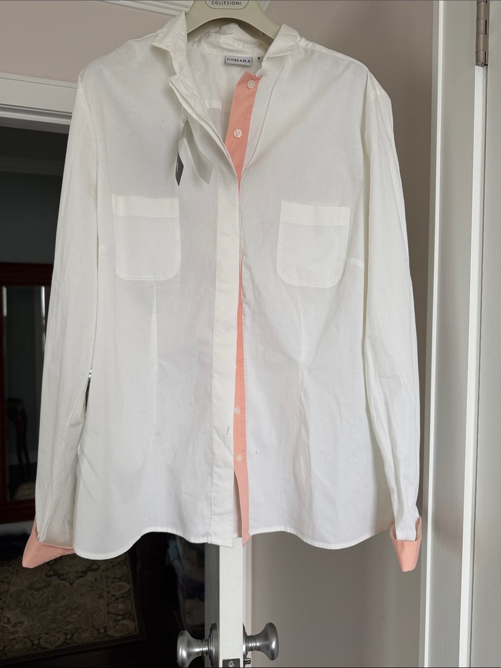 White Button-Down Shirt with Pink Trim size EUR 46